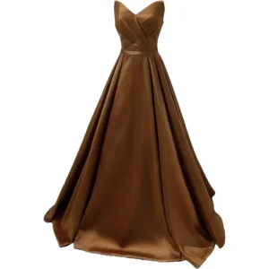 Strapless Simple Satin A Line Evening Party Formal Gown Corset Pleat Sweetheart Long Prom Dresses with Pocket