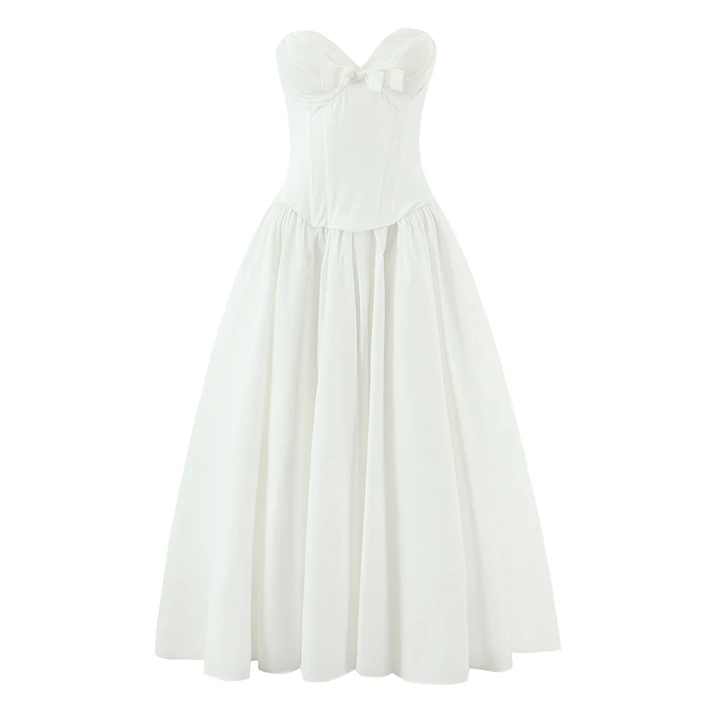 Strapless Bow Elegant Evening Party Dresses For Women Lace Up Bandage Back Ball Gown Yellow Dress Christmas Robe - Image 5