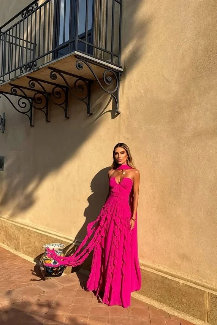 Long Train Evening Gown Sweetheart Multi Layer Ruffle Chiffon Maxi Dress Sexy Backless Flowing Ribbon Prom Dress - Image 17
