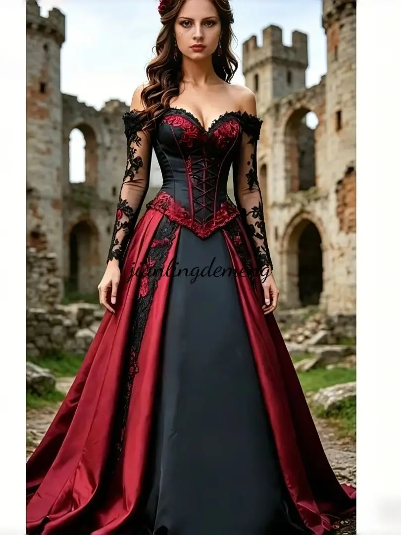 Wedding Dress Black Burgundy Gothic - Image 3