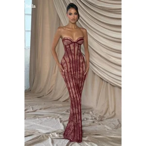 Bella Customized Burgundy Sweetheart Neck Prom Dress Lace Sheer Corset Mermaid Floor Length Party Dresses robes de soirée 2026