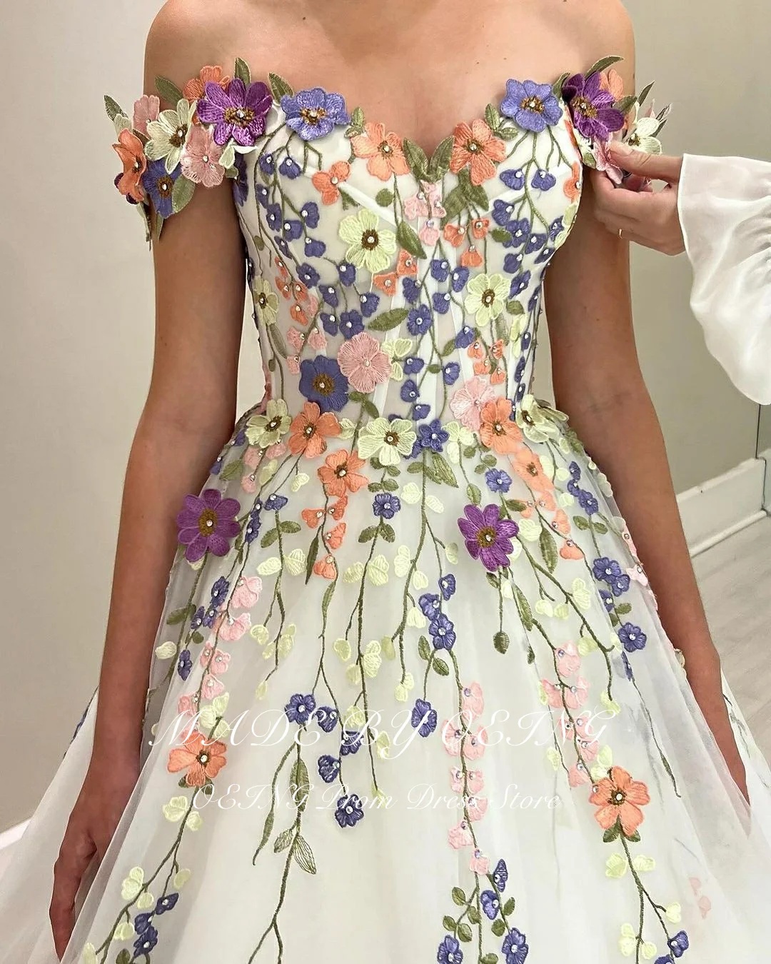 Dress Vestido De Novia Flower Lace Evening Dress White Corset Back Prom Dress - Image 5