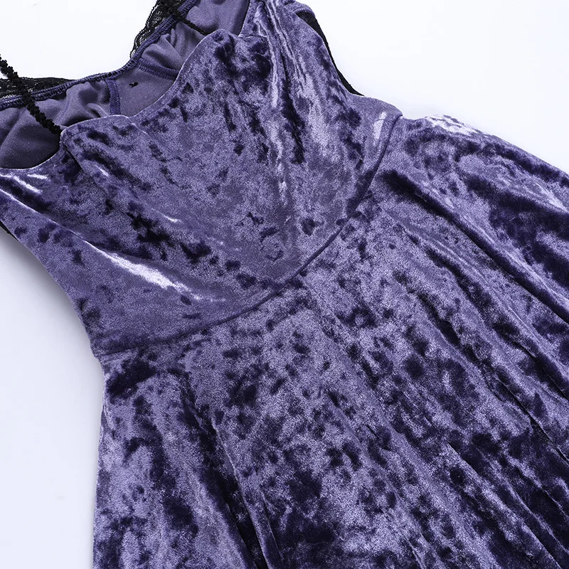 Gothic Velvet A-line Dress Female Elegant Evening Lolita Partywear Grunge Sling Lace Hem Alt Cloth - Image 24