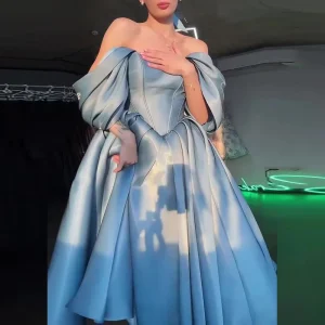 Satin Evening Dress Women Fashion Hight Waist Formal Party Dress Sexy Strapless Backless Slim Solid Dress