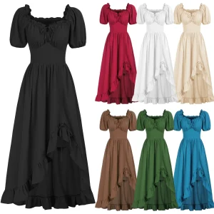 Renaissance Dress  for Women Corset Dress Ruffle Maxi Dress for Halloween Birthday Party