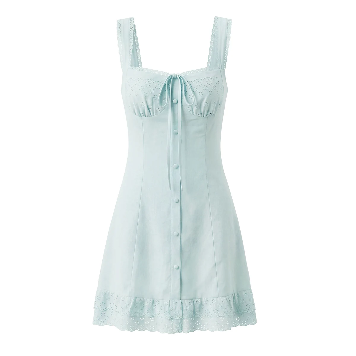 Lace Ruched Chest Corset Style Sling Dress Women Cross Lacing up Back wood ears Hem Tank Dresses Vestidos - Image 8