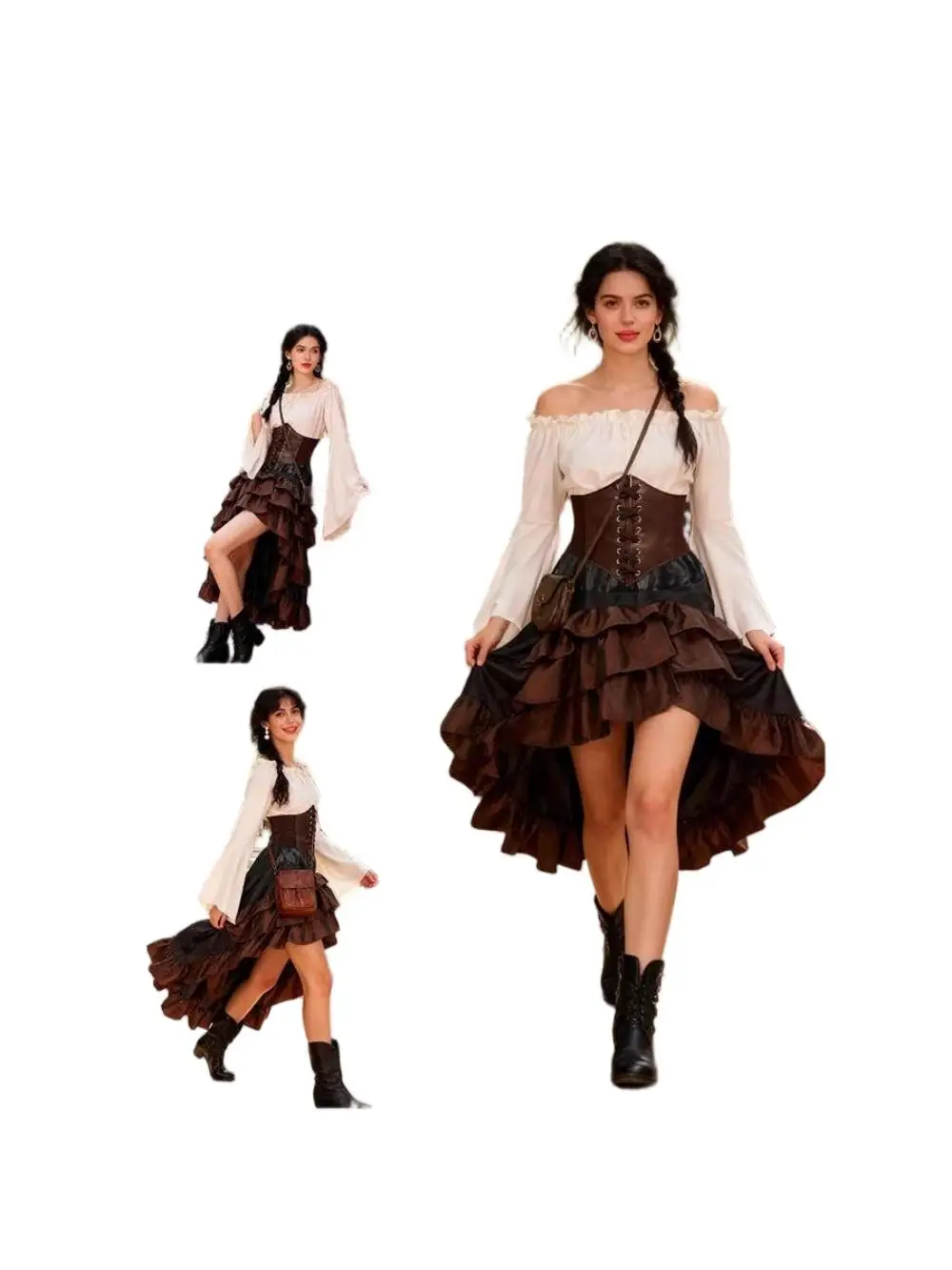 Pirate Captain Costume - Retro Embroidered Corset & Ruffled Layered Skirt Set - Sexy Buccaneer Wench Outfit for - Image 2