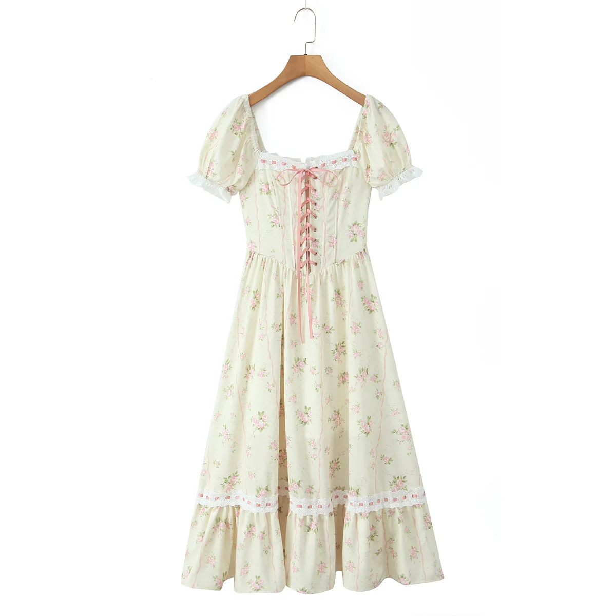 Women Ribbon Embroidered Lace Kapok Diary Corset Maxi Dress - Image 7