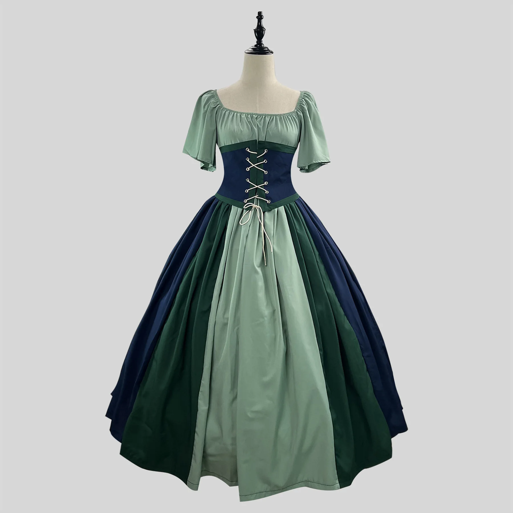 Medieval Renaissance Gothic Gown Women Off Shoulder Patchwork Contrast Slim Vintage Halloween Dress European American Costume - Image 11