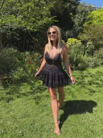 Raven Noir Lace Corset Mini Dress – Deep V Summer Party Dress