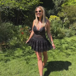 Raven Noir Lace Corset Mini Dress – Deep V Summer Party Dress