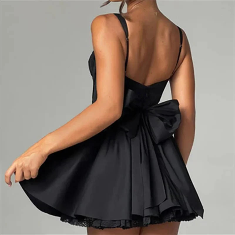 Bustier Corset Mini Dress Lace Trim Big Bow Tie Up Aline Ruffle Sundress White Graduation Party Dress Streetwear - Image 14