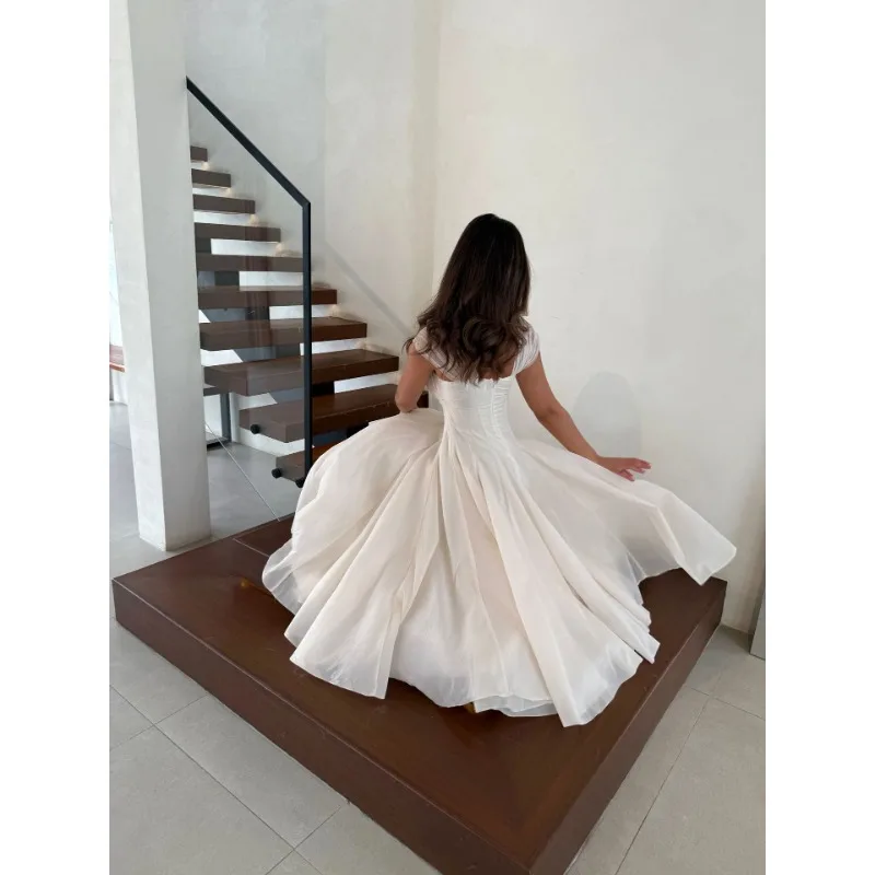 Summer Sexy Square Neck Corset Waist A-Line Tea-Length Dress for Wedding - Eye-Catching Gown for Women - Image 5