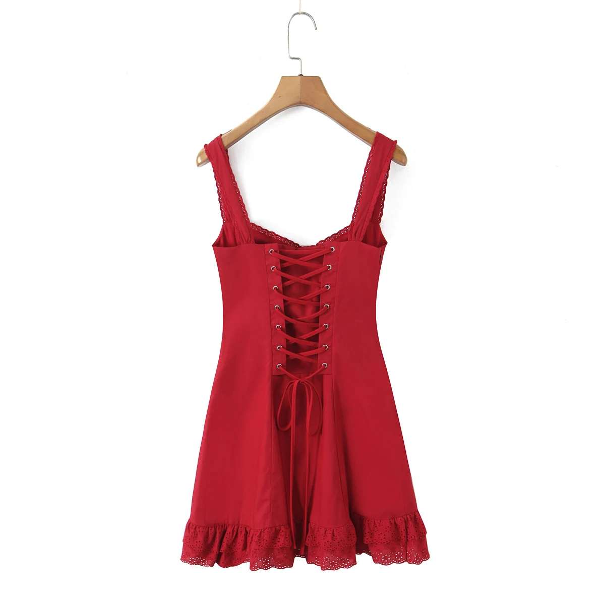 Lace Ruched Chest Corset Style Sling Dress Women Cross Lacing up Back wood ears Hem Tank Dresses Vestidos - Image 3