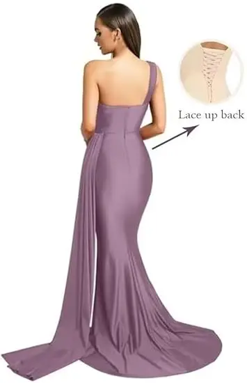 One Shoulder Mermaid Bridesmaid Dresses Corset Back Formal Evening - Image 4