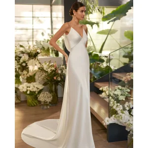 Elegant Ivory Mermaid Wedding Dress with Spaghetti Straps, V-Neck & Open Back