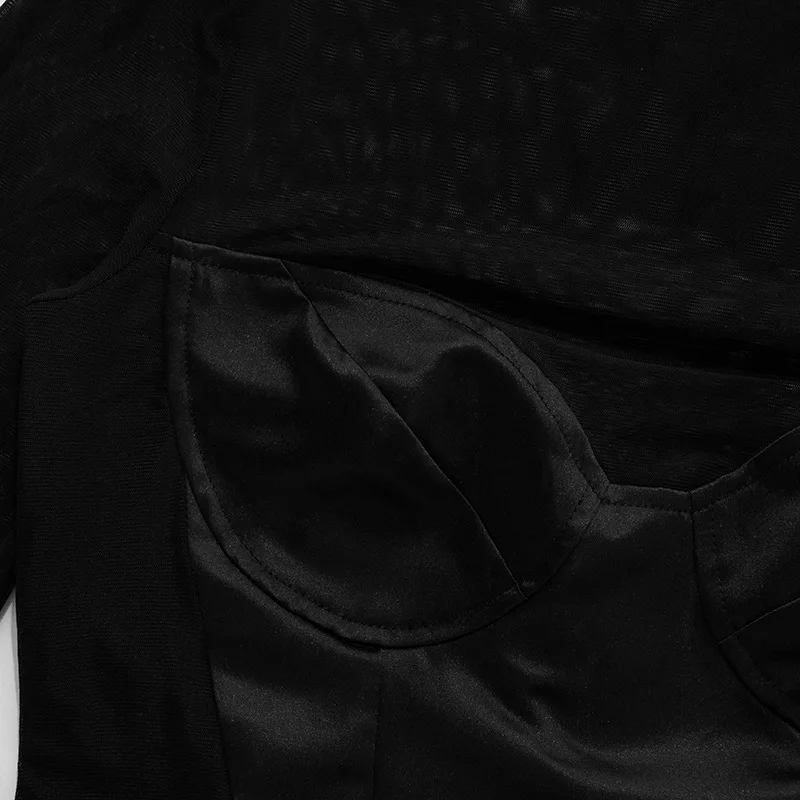 Robe Mesh Long Sleeve Mini Dress Party Evening Club Outfits Sexy Cut Out Corset Bodycon Dresses - Image 13