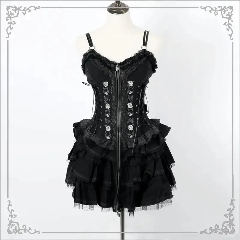 Gothic Lolita Dress Women Vintage Victorian Harajuku Lace Bandage Rose Embroidery Party Dresses Girls Sleeveless Vestidos - Image 3