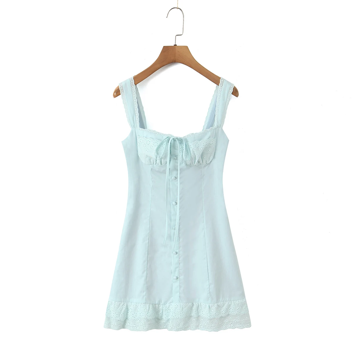 Lace Ruched Chest Corset Style Sling Dress Women Cross Lacing up Back wood ears Hem Tank Dresses Vestidos - Image 10
