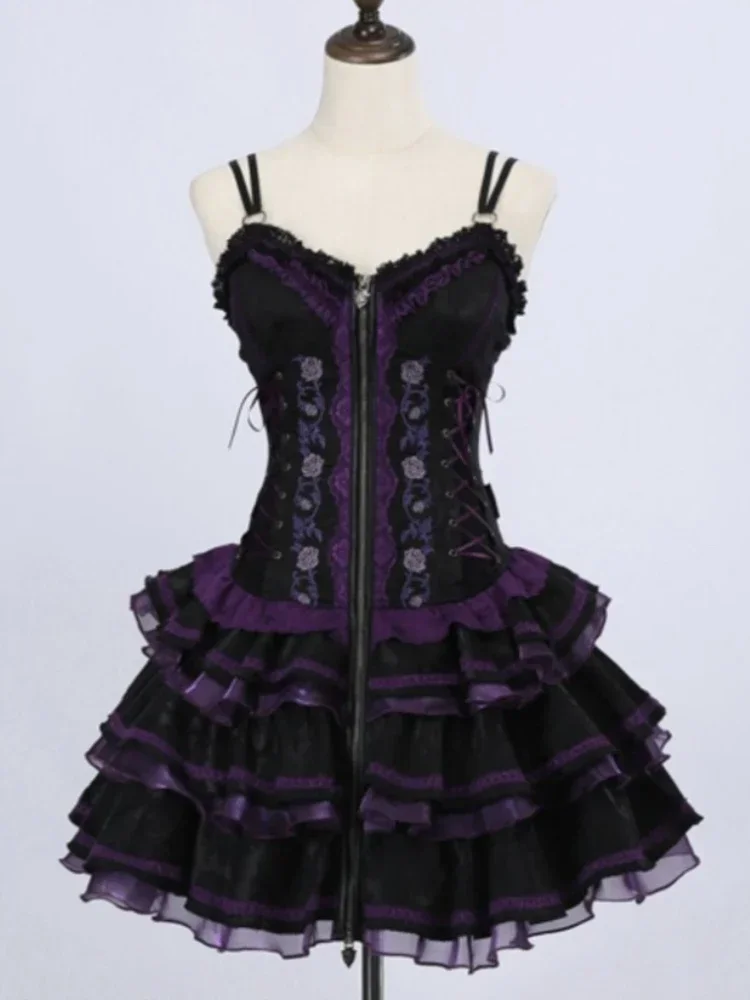 Gothic Lolita Dress Women Vintage Victorian Harajuku Lace Bandage Rose Embroidery Party Dresses Girls Sleeveless Vestidos - Image 5