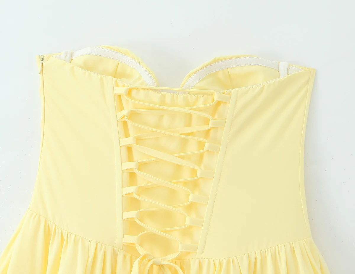 Strapless Bow Elegant Evening Party Dresses For Women Lace Up Bandage Back Ball Gown Yellow Dress Christmas Robe - Image 25