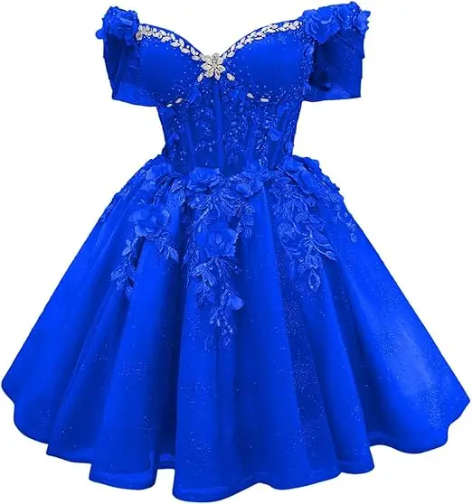 Robe de bal courte Celestia à corset et épaules dénudées, ornée de perles et de dentelle - Image 16