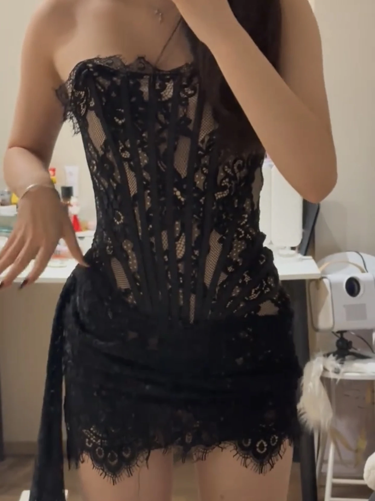 Sexy Lace See-tough Waist-cinched Strapl Dr Women Pure Desirable Bla Dr Adult Ceremony Dr Women - Image 3
