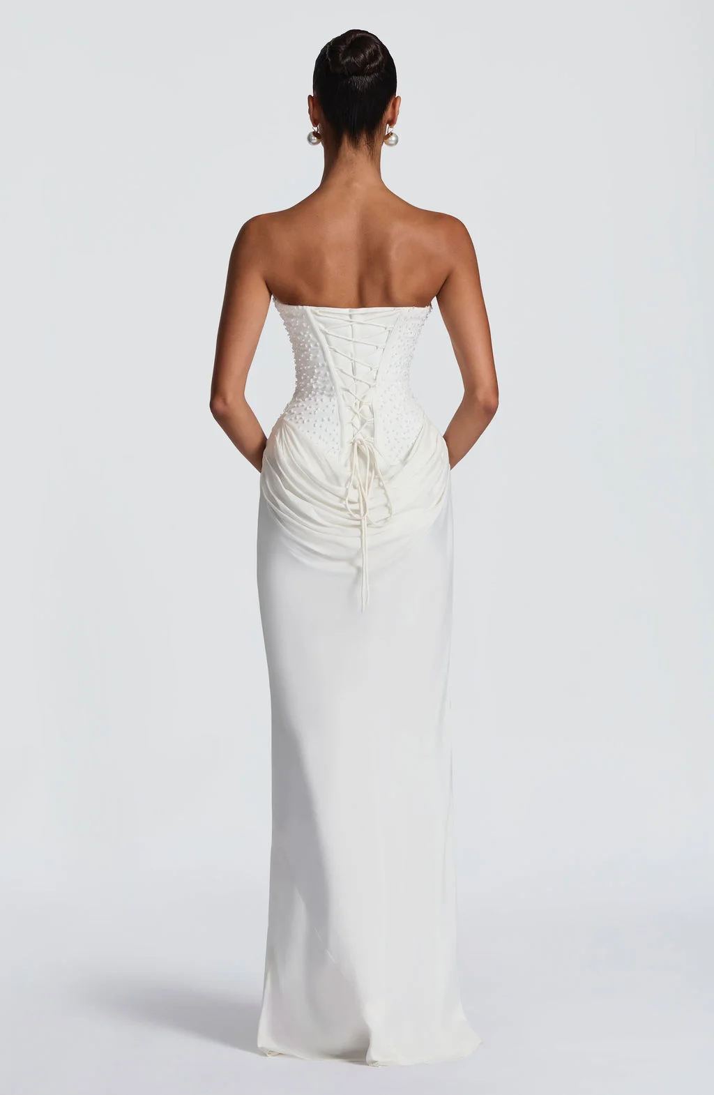 White Strapless Corset elegance Tube top Mermaid Wedding Dress with Beaded Bodice & Draped Skirt - Image 4