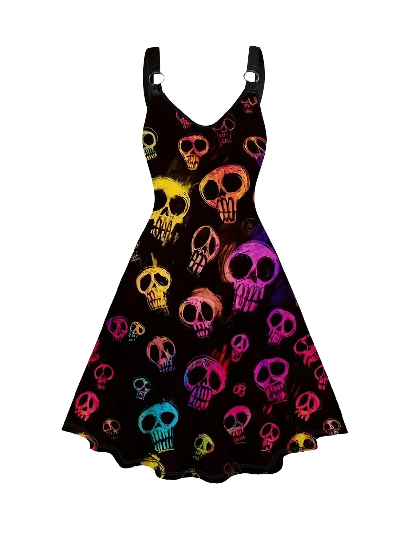 Plus Size Goth Punk Dress Women Black Gothic Lace Up Corset A-Line Halloween Dress - Image 9