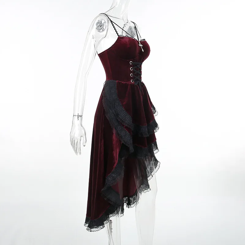 High Low Cut Swallow Tail Lace Bodice Dress Strap Y2K Corset Bustier Women Sexy Dark Gothic Costume Sling Strap Sleeveless Dress - Image 20