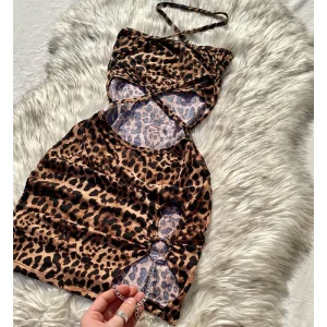 Sexy Leopard Print Mini Dress Strapless Sleeveless