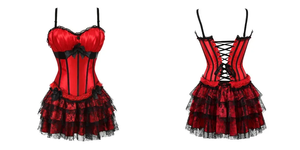 Red Corset Dress Gothic Lace Up Victorian Bustier Overbust Sexy - Image 8