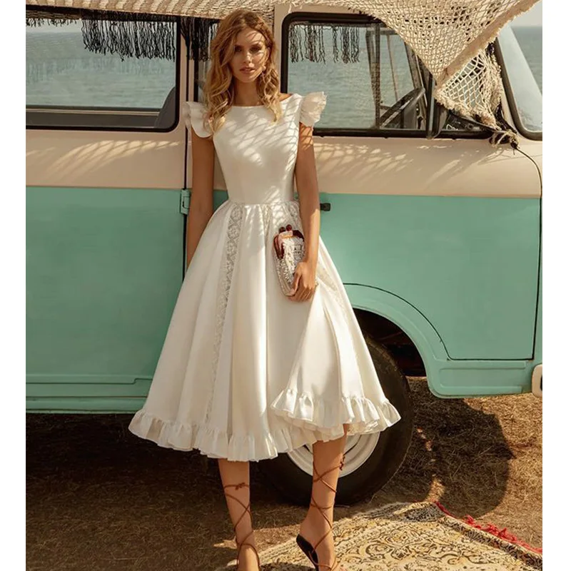 Vintage Elegant Party Evening A Line Swing Midi Dress Women Lace Corset Fitted Satin Flowy Beach Wedding Guest Dress - Image 8