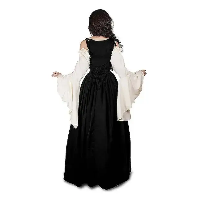 Medieval Court Style Long Sleeve Corset Dress with Off-Shoulder Batwing Sleeves and Flared Long Skirt - Image 24