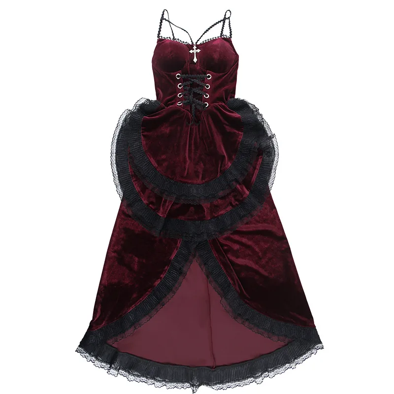 High Low Cut Swallow Tail Lace Bodice Dress Strap Y2K Corset Bustier Women Sexy Dark Gothic Costume Sling Strap Sleeveless Dress - Image 32