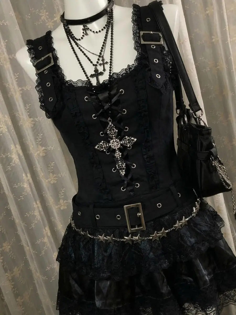 Robe mini en dentelle gothique Raven Noir – Mode élégante Harajuku E-Girl - Image 2