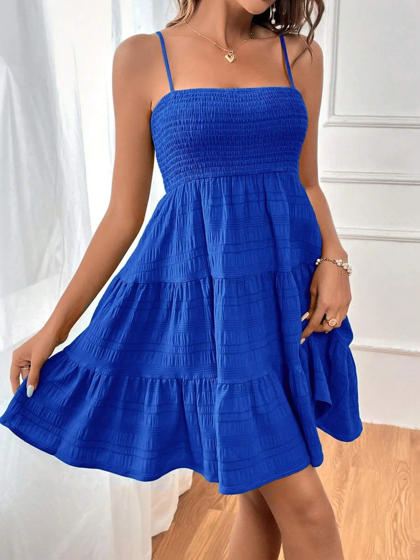 Sky Breeze Smocked Bustier Mini Dress – Spaghetti Strap Tiered Summer Dress - Image 16