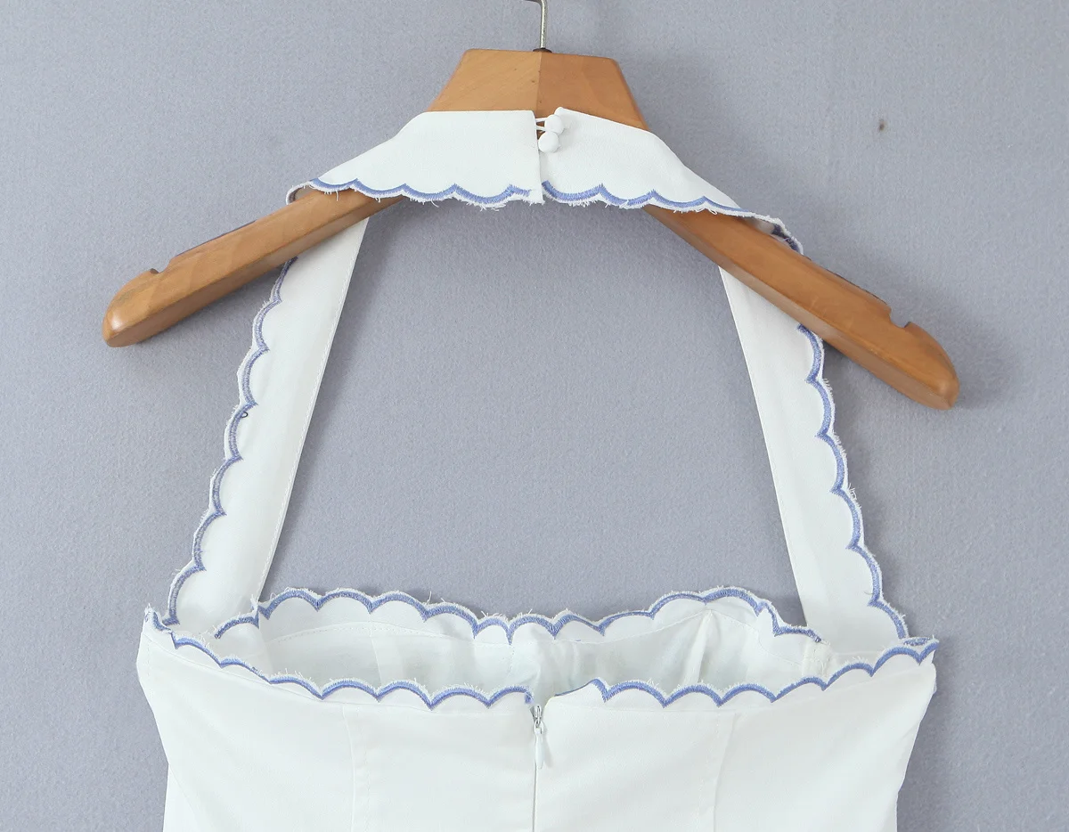 Sexy Backless Halter Embroidery White Dress For Women Elegant A-line Low Waist Mini Dresses - Image 19
