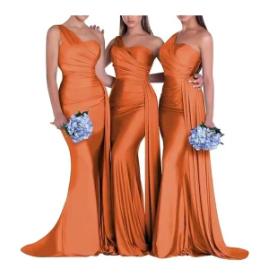 One Shoulder Mermaid Bridesmaid Dresses Corset Back Formal Evening
