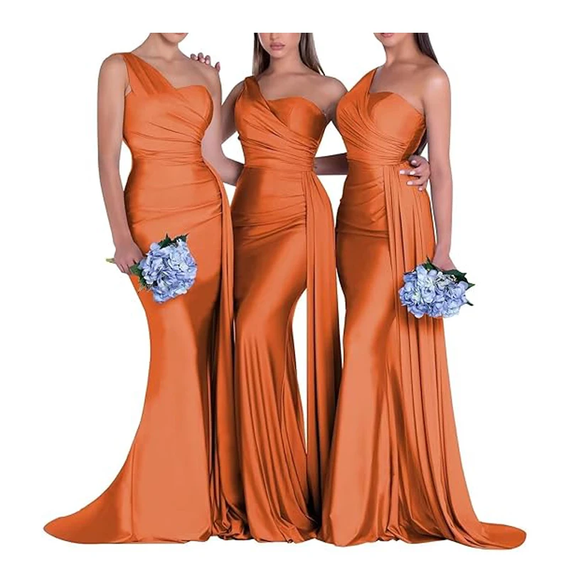 One Shoulder Mermaid Bridesmaid Dresses Corset Back Formal Evening