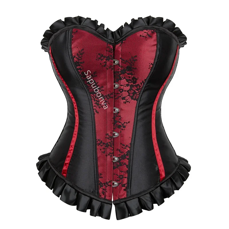 Corset Dresses for Women Tutu Skrits Set With Lace Costume Party Sexy Burlesque Ladies Basques Outfit Plus Size Gothic Red - Image 3