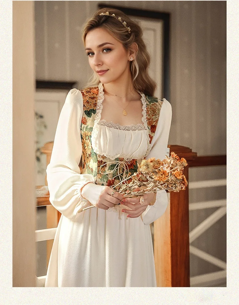 Elegant Cottage Style Princess Dresses Woman Vintage Chic Painting Corset Dress - Image 8