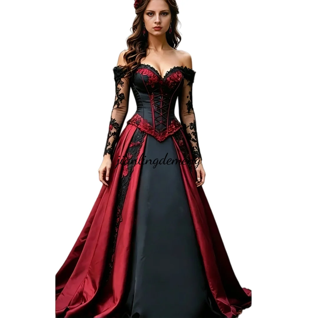 Wedding Dress Black Burgundy Gothic - Image 2