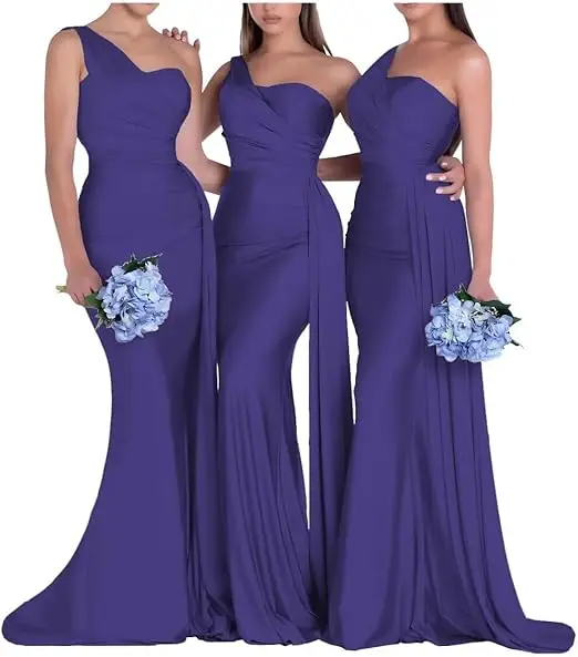 One Shoulder Mermaid Bridesmaid Dresses Corset Back Formal Evening - Image 14