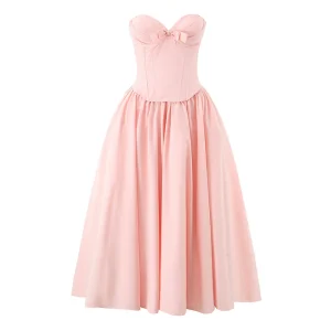 Strapless Bow Elegant Evening Party Dresses For Women Lace Up Bandage Back Ball Gown Yellow Dress Christmas Robe