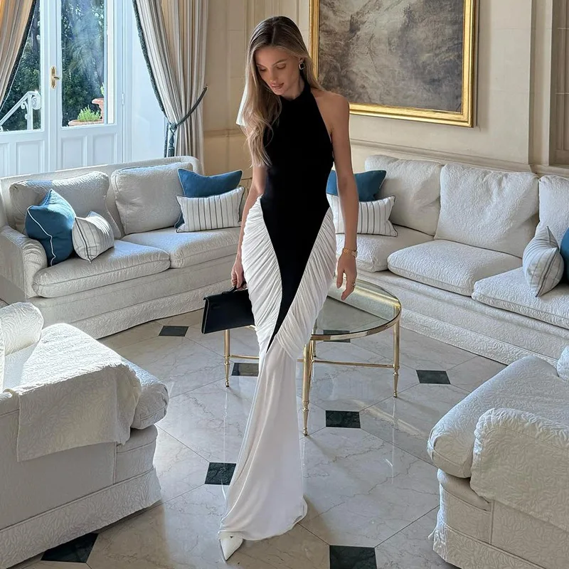Talenza Elegant Evening Dress Women Fashion Slim Sleeveless Shrinking Clash Long Dress Vintage High Waisted - Image 27