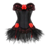 Corset Dress Gothic Overbust Women High Waist Skirts Sexy Lace Floral Bustier Corselet Plus Size Exotic Fashion Black Red