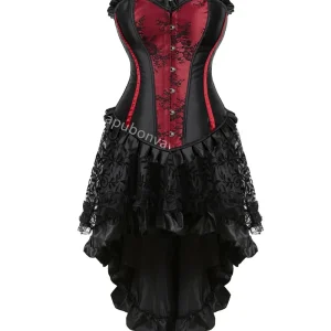 Corset Dresses for Women Tutu Skrits Set With Lace Costume Party Sexy Burlesque Ladies Basques Outfit Plus Size Gothic Red