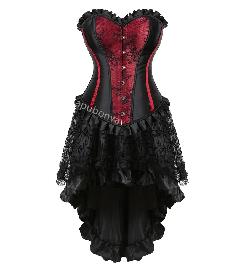 Corset Dresses for Women Tutu Skrits Set With Lace Costume Party Sexy Burlesque Ladies Basques Outfit Plus Size Gothic Red