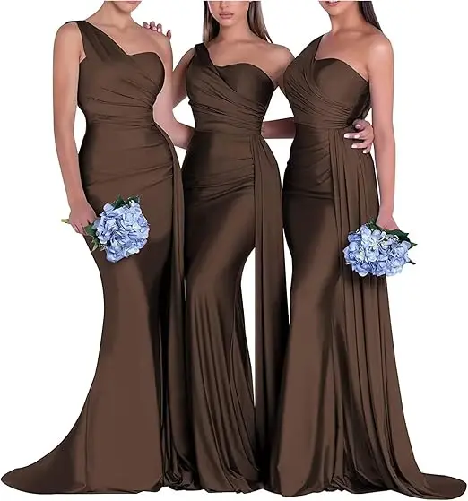 One Shoulder Mermaid Bridesmaid Dresses Corset Back Formal Evening - Image 7